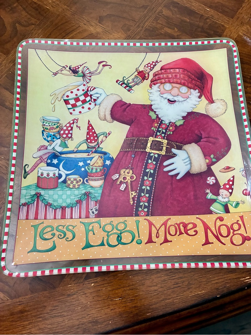 Holiday Santa Serving Tray - Red Santa "Less Egg! More Nog!"